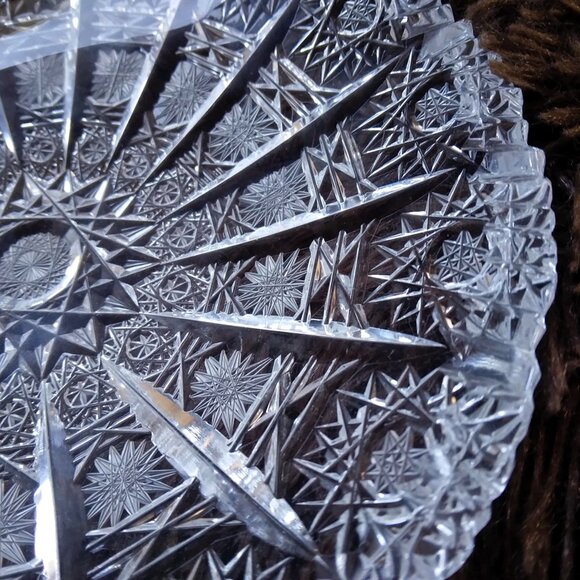 3 Vintage American Brilliant Hand Cut Crystal Lace and Hobstar Trinket Dishes - Picture 11 of 13